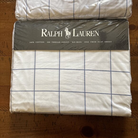 Ralph Lauren 100% Cotton Twin Sheet Set White With Blue New 200 Thread Count - Picture 4 of 7